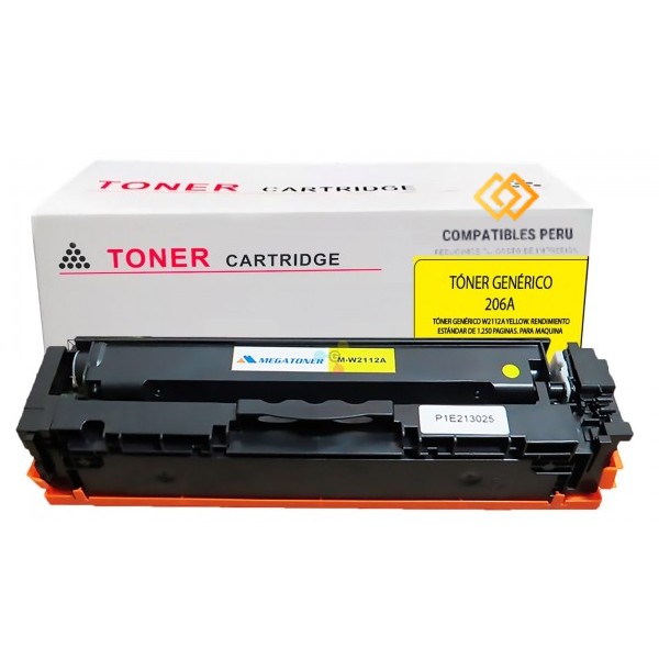 Toner Compatible HP 206A W2112A Yellow 1,250 Paginas Sin Chip