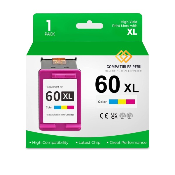 Tinta Compatible HP 60Xl CC644WL Tricolor Alta Calidad