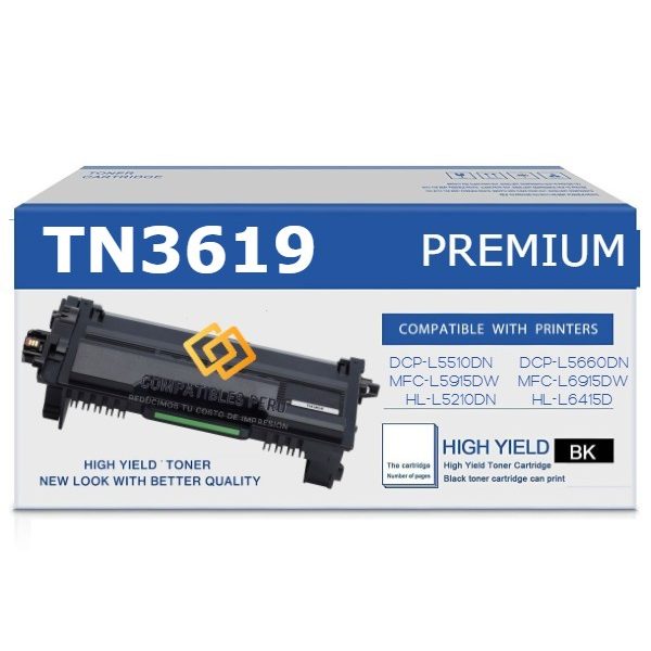Cartucho de toner Compatible  Brother  TN-3619   Color Negro capacidad 18.000 Paginas
