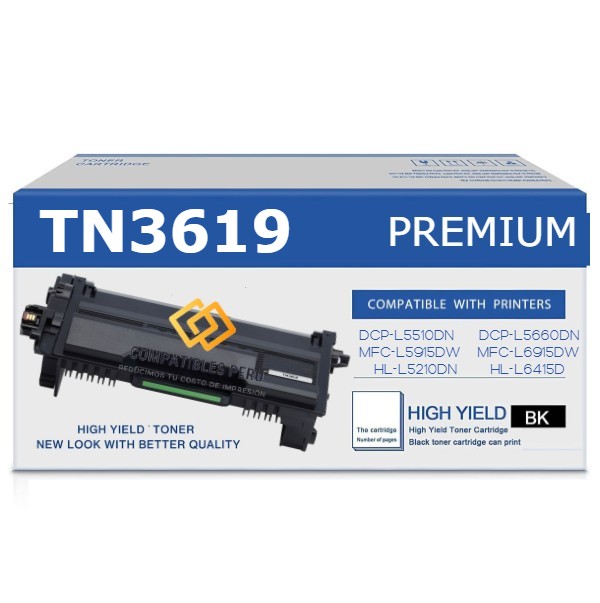 Cartucho de toner Compatible  Brother  TN-3619   Color Negro capacidad 18.000 Paginas